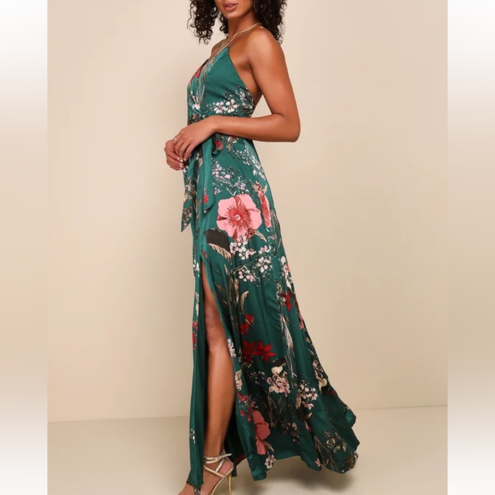 Lulu's Floral Maxi Dress in Teal and Pink